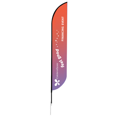 18' Feather Flag For Financing Event on mockup on a white background. 