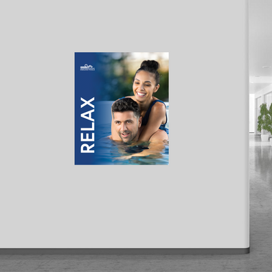 30x36 Relax Endless Pools Banner shown on wall.