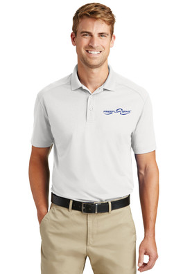 Man wearing White Blue Men's Snag Proof Polo with white background