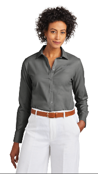 Women wearing Deep Black color  BB Womens WF Stretch Pinpoint Shirt
