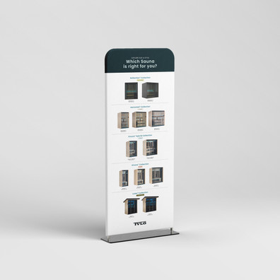 Tylö All Sauna Collections Display Backdrop 36"x90" on a mockup.