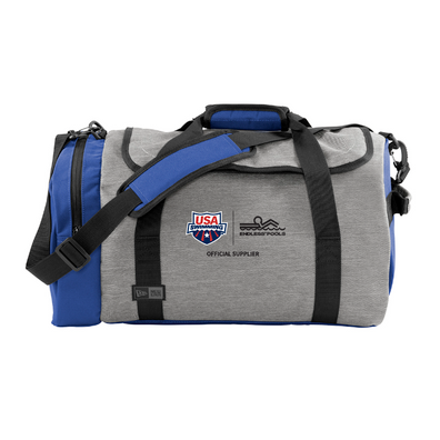 A New Era Legacy Duffel bag with a ENDLSS POOLS logo and adjustable straps front