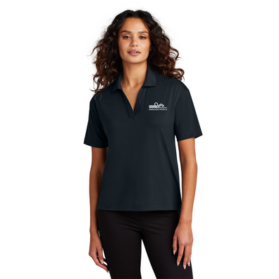 Model wearing EP USAS Mercer+Mettle Ladies Stretch Jersey Polo front on white background. 