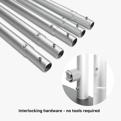 Interlocking Hardware - no tools required. 