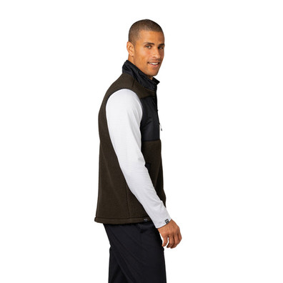 Model wearing Carbon Green Warm Up Colorblock Fleece Vest with white background