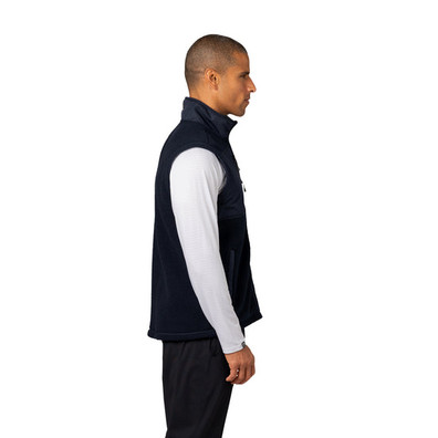 Model wearing Navy Blue Warm Up Colorblock Fleece Vest with white background