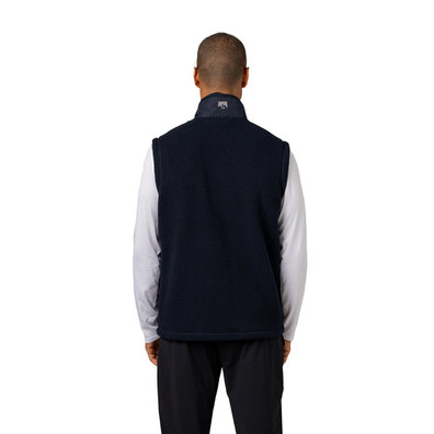 Model wearing Navy Blue Warm Up Colorblock Fleece Vest with white background