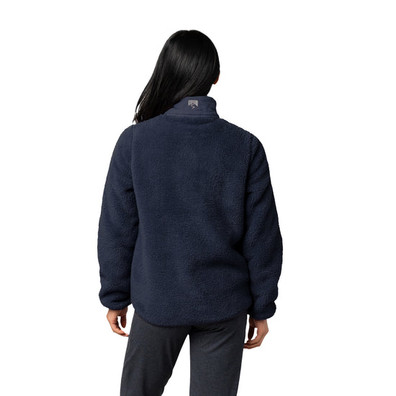Model wearing Navy Blue Warm Up Colorblock Fleece Jacket with white background