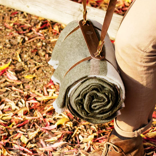 Elliston Blanket on a leaves.