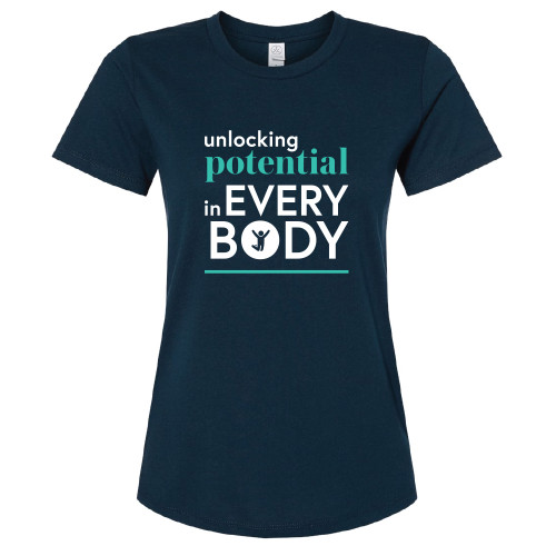 Midnight Navy color Next Level Women's CVC Tee Unlocking Potential, shown from frontside