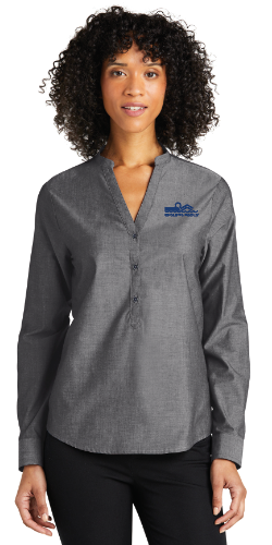 Women wearing Deep Black color PA Ladies LS Chambray EC Shirt