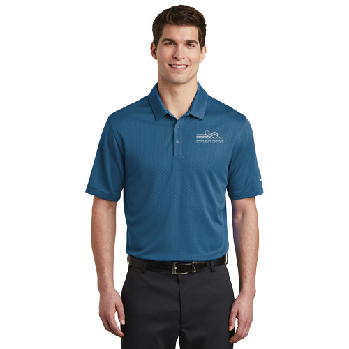 Man wearing Blue-Grey Nike Dri-FIT Hex Textured Polo