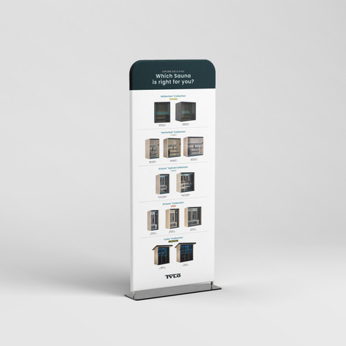 Tylö All Sauna Collections Display Backdrop 36"x90" on a mockup.