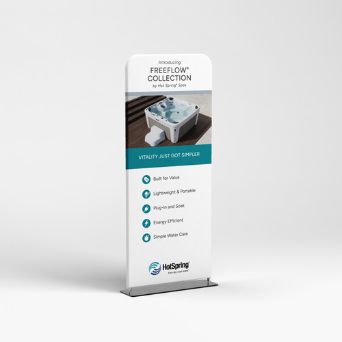 Freeflow Collection Tension Display 36"x90" front side on mockup. 