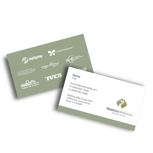 Watkins Wellness Business Card front and back on a white background. Watkins Wellness Business Card front and back on a white background.