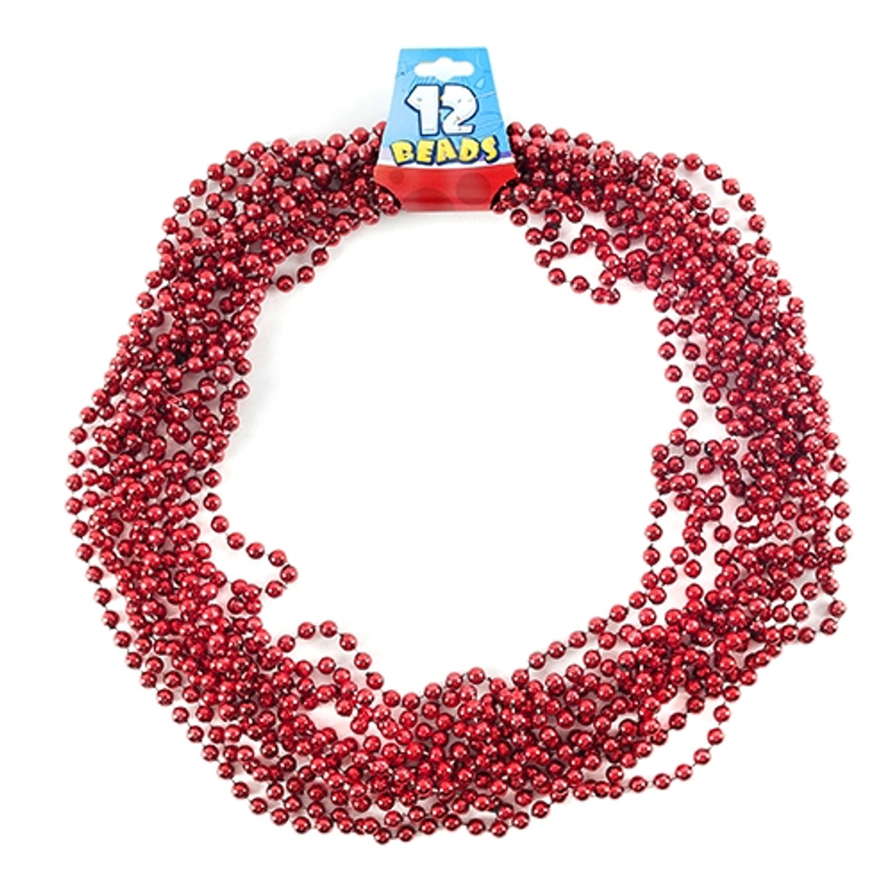 Metallic Red Beaded Necklaces - 12 per pack