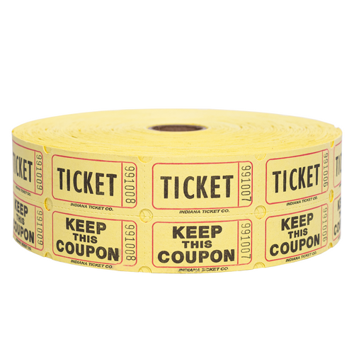 Double Roll Tickets - Yellow - 50/50 Raffle Tickets - 2 Part