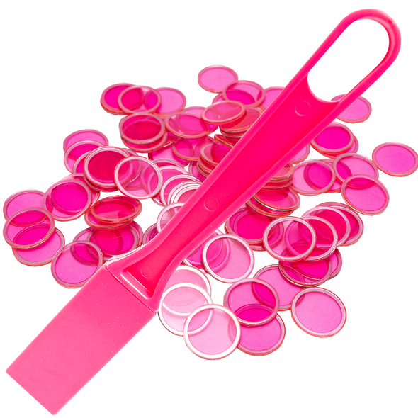 Magnetic Bingo Wand with 100 Bingo Chips Set - Pink