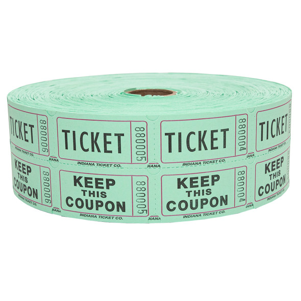 Double Roll Tickets - Green - 50/50 Raffle Tickets - 2 Part