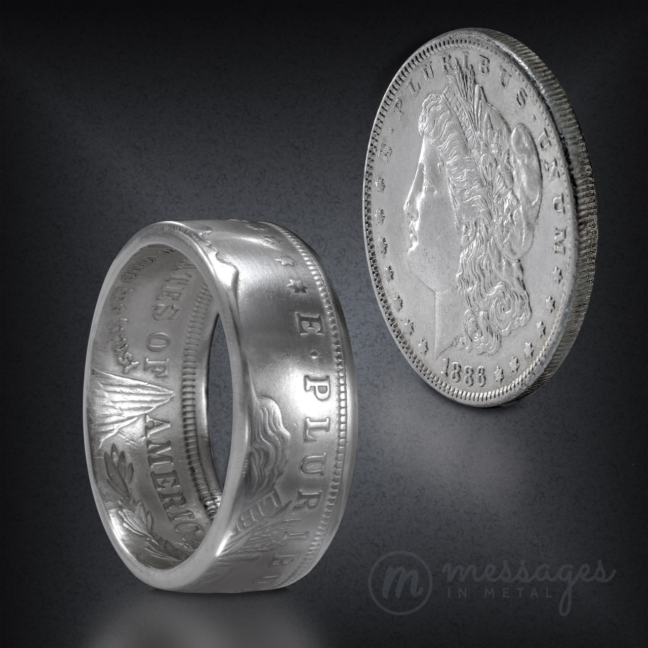 Morgan Silver Dollar Thin Band Handcrafted Ring, Silver Dollar