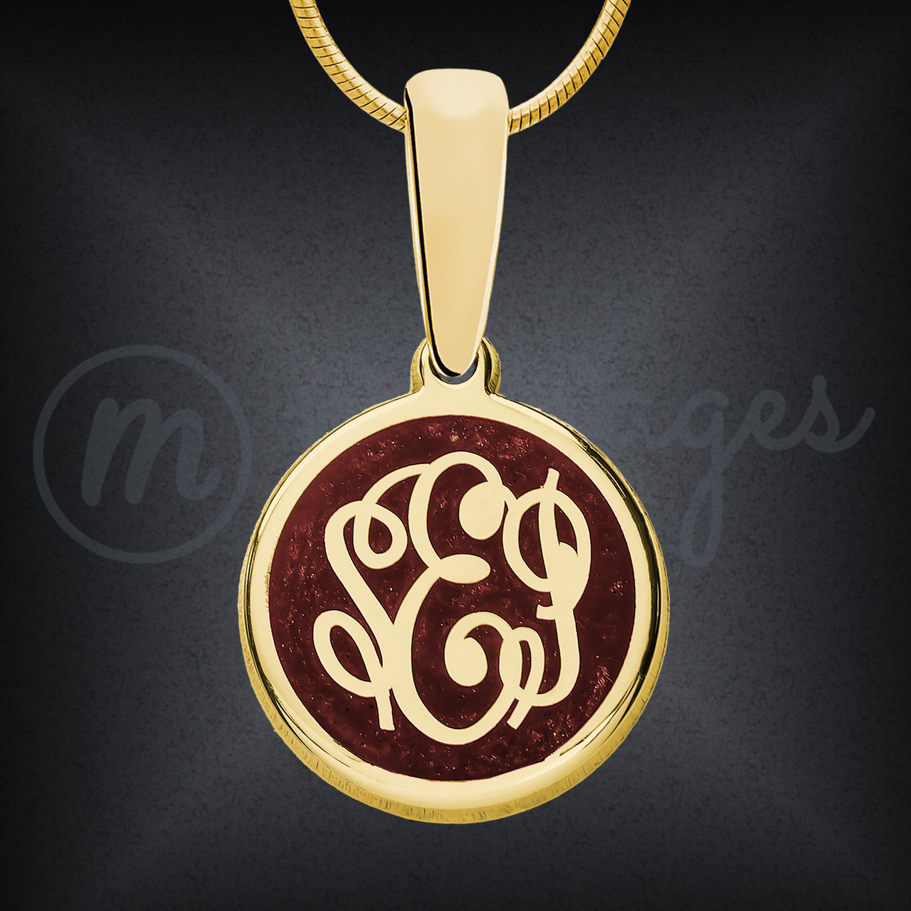 Gold Round Monogram Locket Necklace 