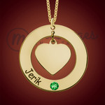 Gold Heart Round Birthstone Necklace Charm