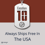 Silver Basketball Name and Number Dog Tag Necklace Silver Basketball Name and Number Dog Tag Necklace