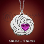 Silver Spiral Antique Pink Heart Family Name Necklace Silver Spiral Antique Pink Heart Family Name Necklace