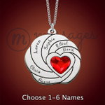 Silver Spiral Red Heart Family Name Necklace Silver Spiral Red Heart Family Name Necklace