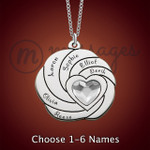 Silver Spiral Crystal Heart Family Name Necklace Silver Spiral Crystal Heart Family Name Necklace