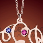 Rose Gold Birthstone Monogrammed Round Personalized Necklace Rose Gold Birthstone Monogrammed Round Personalized Necklace