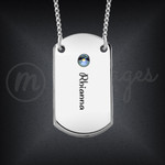 Engraved Dog Tag Necklace with Birthstones - Sterling Silver Engraved Dog Tag Necklace with Birthstones - Sterling Silver