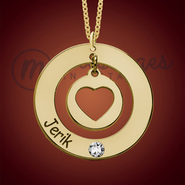 Gold Open Heart Round Birthstone Necklace Charm Gold Open Heart Round Birthstone Necklace Charm