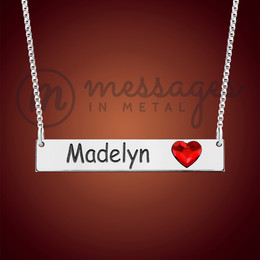 Loyalty Silver Red Heart Name Bar Necklace Loyalty Silver Red Heart Name Bar Necklace