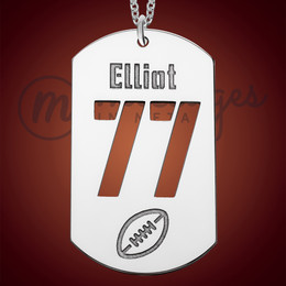 Silver Football Name and Number Dog Tag Necklace Silver Football Name and Number Dog Tag Necklace