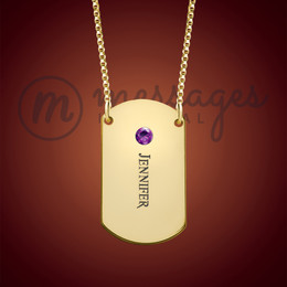 Gold One Name With Birthstone Dog Tag