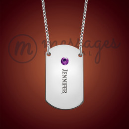 Silver One Name With Birthstone Dog Tag