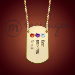 Gold Three Name With Birthstone Dog Tag