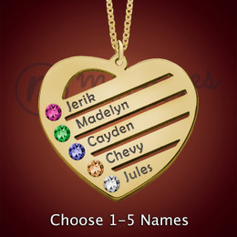 Gold Heart Family Birthstone Necklace Gold Heart Family Birthstone Necklace