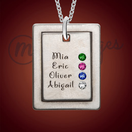 Four Person Antique Silver Squared Name Necklace Four Person Antique Silver Squared Name Necklace