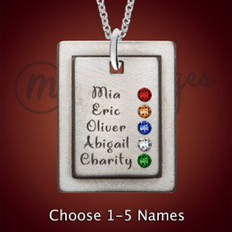 Antique Silver Square Family Birthstone Necklace Antique Silver Square Family Birthstone Necklace