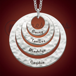 Silver Hammered Quad Ring Personalized Necklace Silver Hammered Quad Ring Personalized Necklace
