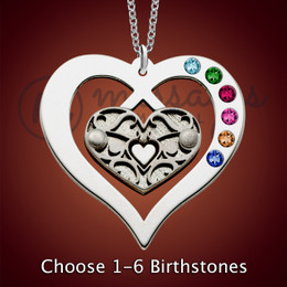 Silver Filigree Heart Birthstone Personalized Necklace Silver Filigree Heart Birthstone Personalized Necklace
