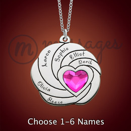 Silver Spiral Pink Heart Family Name Necklace Silver Spiral Pink Heart Family Name Necklace