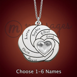 Silver Spiral Crystal Heart Family Name Necklace Silver Spiral Crystal Heart Family Name Necklace