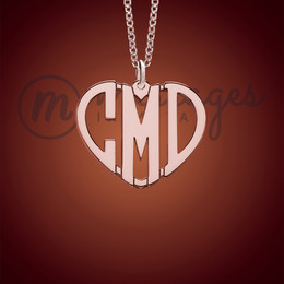 24k Rose Gold Plated Engraved Monogram Three Initials Heart