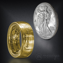 Walking Liberty Gold Plated Half Dollar Handcrafted Ring