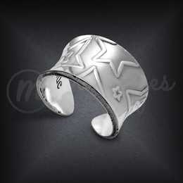 Engraved Open Cuff Finger Ring Silver Star Design Engraved Open Cuff Finger Ring Silver Star Design