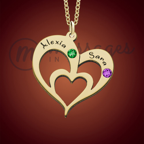 Personalized 2 Birthstone Mother's Necklace Double Heart 2 Engraved Na –  Think Engraved