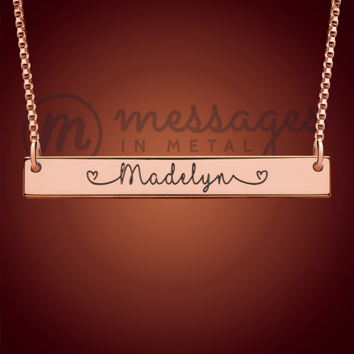 Rose Gold Fancy One Name Bar Necklace Rose Gold Fancy One Name Bar Necklace